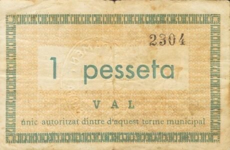 Реверс банкноты 1 песета Торредембарра (Испания) 1937 года