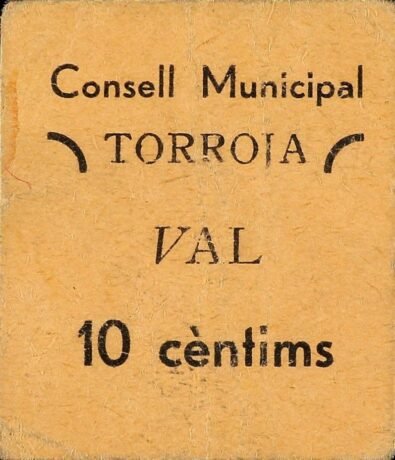 Аверс банкноты 10 centymów Torroja (Hiszpania)