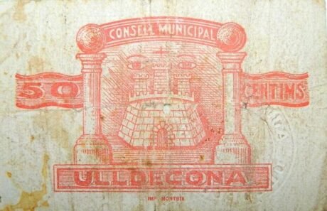 Реверс банкноты 50 centymów Uldecona (Hiszpania) 1937