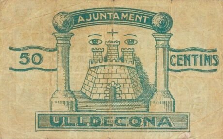 Реверс банкноты 50 centymów Uldecona (Hiszpania) 1937