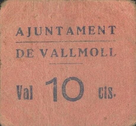 Аверс банкноты 10 centymów Valmol (Hiszpania)