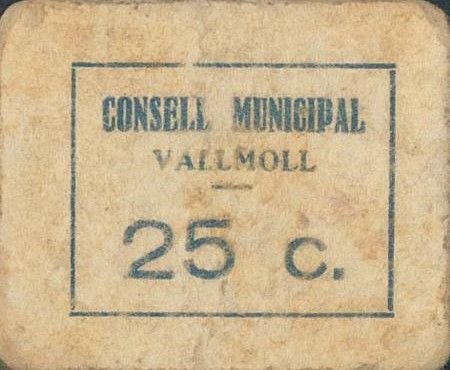 Аверс банкноты 25 centymów Valmol (Hiszpania)