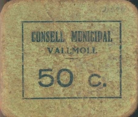 Аверс банкноты 50 centymów Valmoll (Hiszpania)