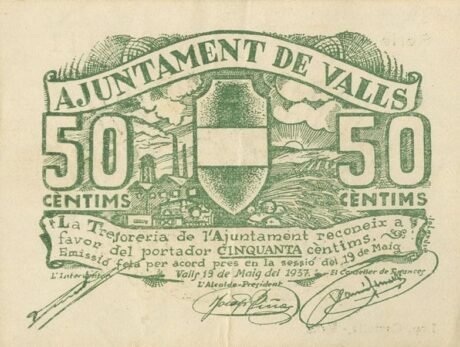 Аверс банкноты Walc 50 centymów (Hiszpania) 1937