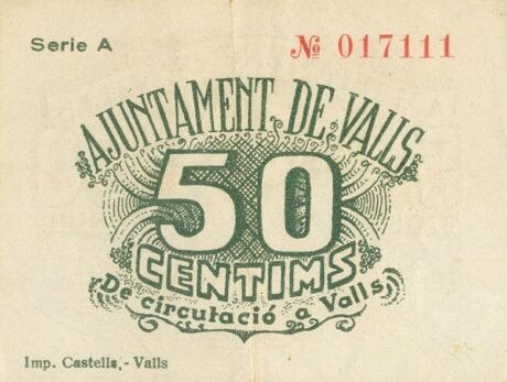 Реверс банкноты Walc 50 centymów (Hiszpania) 1937