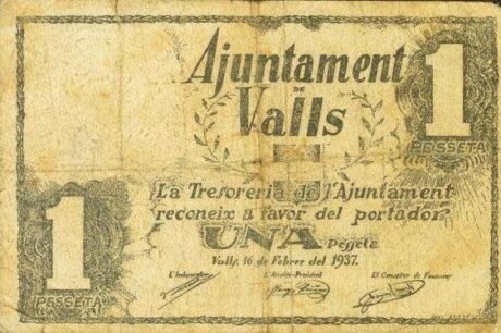 Аверс банкноты 1 peseta Valse (Spain) 1937