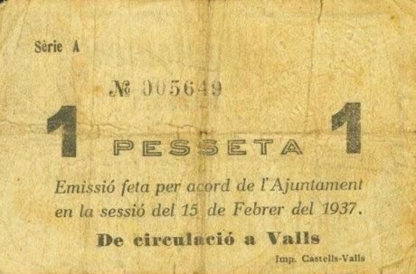 Реверс банкноты 1 peseta Valse (Spain) 1937