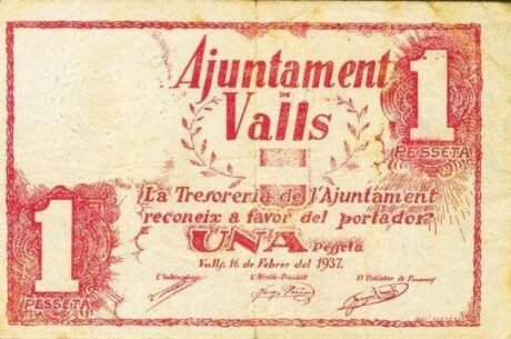 Аверс банкноты 1 песета Вальс (Испания) 1937 года