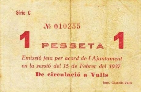 Реверс банкноты 1 песета Вальс (Испания) 1937 года