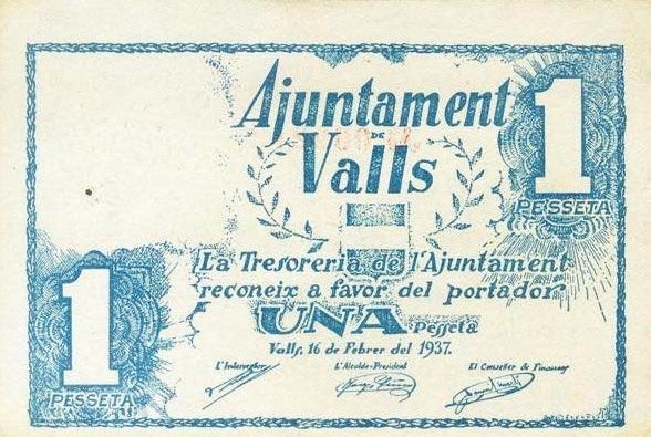 Аверс банкноты 1 песета Вальс (Испания) 1937 года