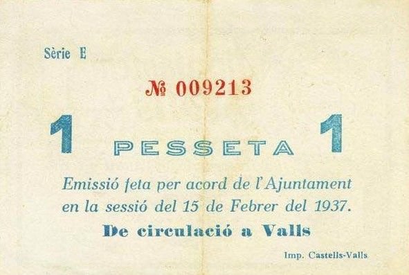 Реверс банкноты 1 песета Вальс (Испания) 1937 года