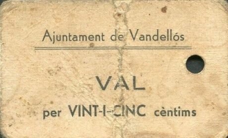 Аверс банкноты 25 centymów Vandellos (Hiszpania) 1937