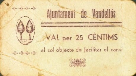 Аверс банкноты 25 centymów Vandellos (Hiszpania) 1937