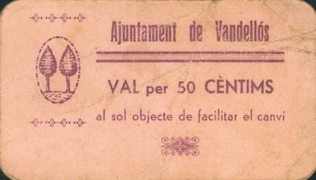 Аверс банкноты 50 centymów Vandellos (Hiszpania) 1937