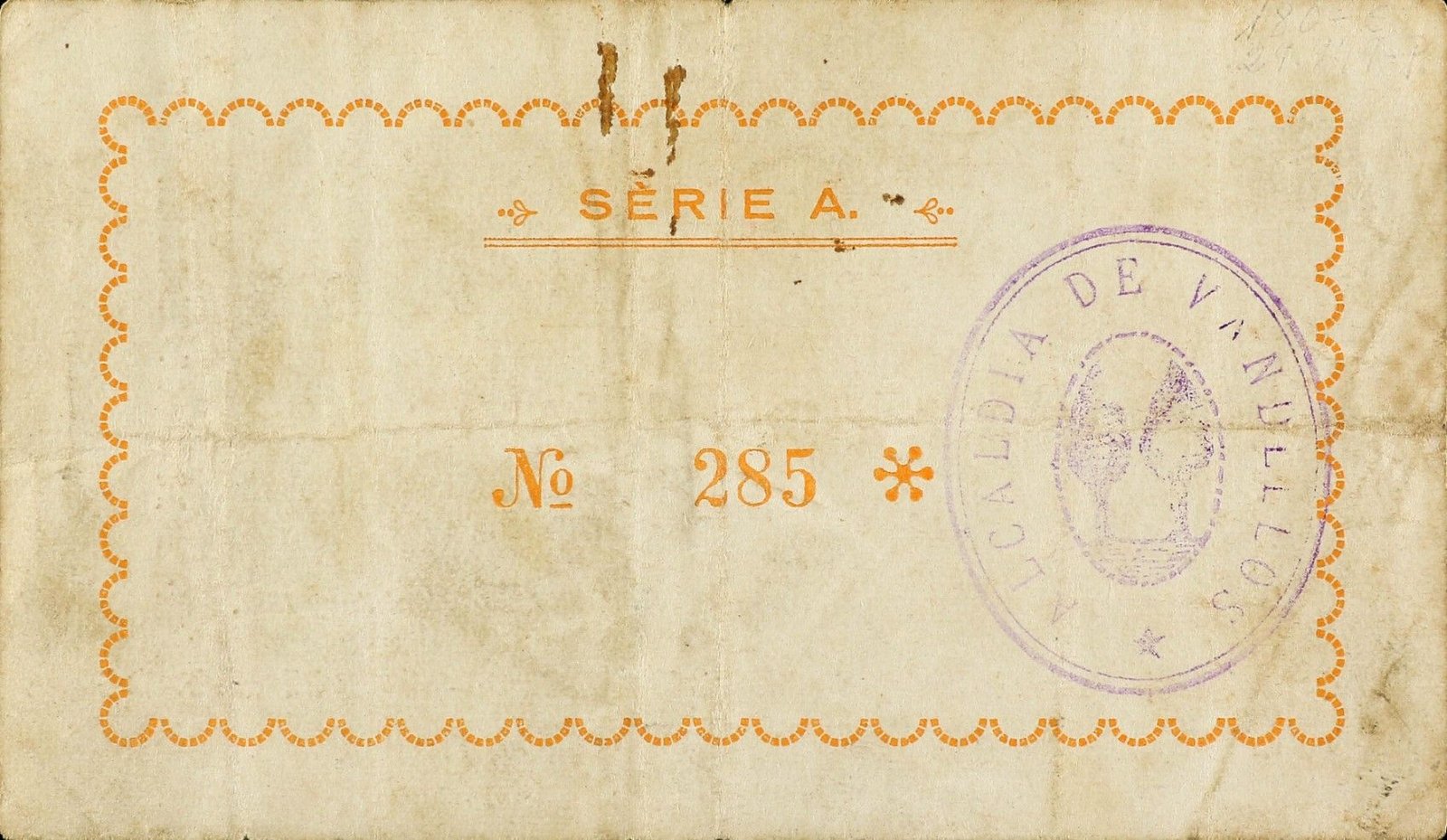 Реверс банкноты 1 песета Вандельос (Испания) 1937 года