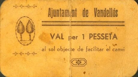 Аверс банкноты 1 peseta Vandellos (Hiszpania) 1937
