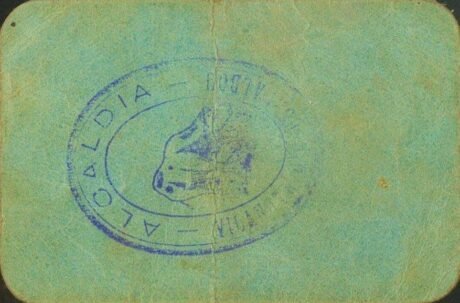 Реверс банкноты 1 peseta Vilanova d'Escornalbu (Hiszpania) 1937