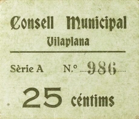 Аверс банкноты 25 сантимов Вилаплана (Испания)
