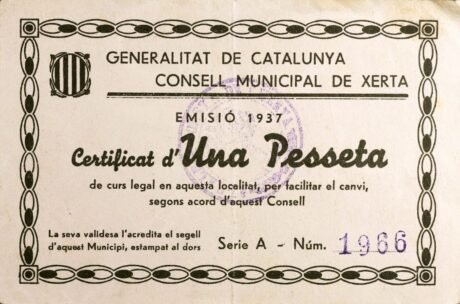 Аверс банкноты 1 песета Черта (Испания) 1937 года