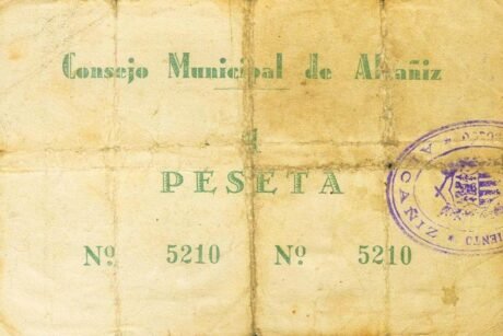 Реверс банкноты 1 peseta Alcañiz (Hiszpania) 1937