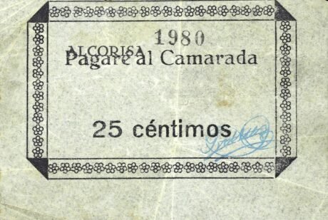 Аверс банкноты 25 centymów Alcoriza (Hiszpania)