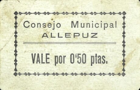 Аверс банкноты 0,50 песетас Аллепуз (Испания)