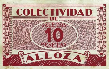 Аверс банкноты 10 песет Аллоса (Испания)
