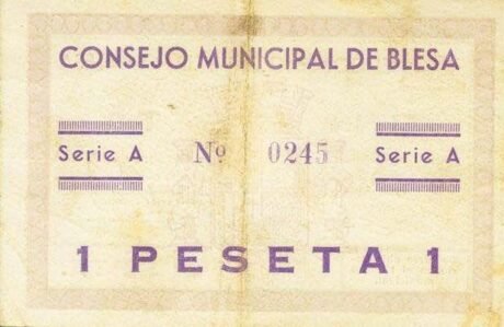 Реверс банкноты 1 Peseta Blesa (Hiszpania) 1937