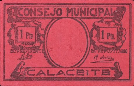 Реверс банкноты 1 peseta calaceit (Hiszpania) 1937