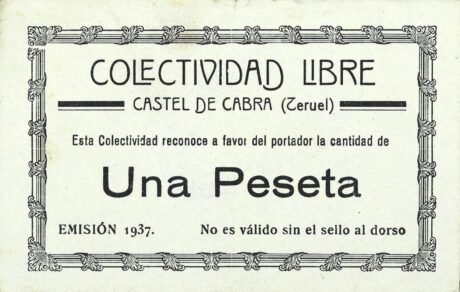 Аверс банкноты 1 peseta Castel de Cabra (Hiszpania) 1937