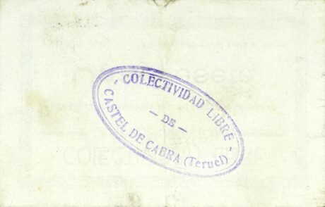 Реверс банкноты 1 peseta Castel de Cabra (Hiszpania) 1937