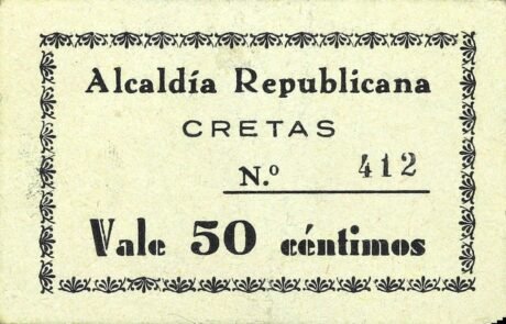 Аверс банкноты 50 centymów Cretas (Hiszpania)