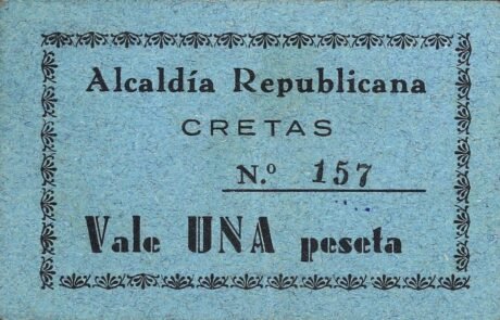 Аверс банкноты 1 peseta Cretas (Spain)
