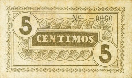 Реверс банкноты 5 сантимов Эстеркуэль (Испания) 1937 года