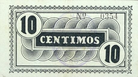 Реверс банкноты 10 сантимов Эстеркуэль (Испания) 1937 года