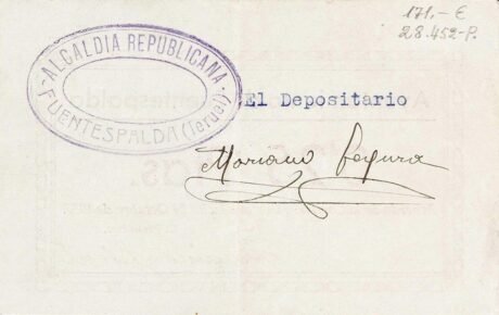 Реверс банкноты 0,25 peset Fuentespalda (Hiszpania) 1937