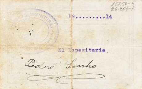 Реверс банкноты 1 peseta Fuentespalda (Hiszpania) 1937