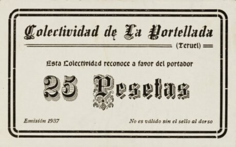 Аверс банкноты 25 peset La Portellada (Hiszpania) 1937