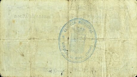 Реверс банкноты 1 peseta Linares de Mora (Hiszpania)