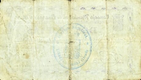 Реверс банкноты 2 peset Linares de Mora (Hiszpania)