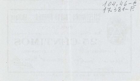 Реверс банкноты 25 centymów Molinos (Hiszpania) 1937