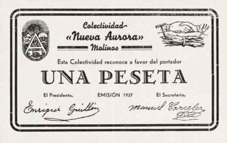 Awers banknotu 1 peseta Molinos (Spain) 1937