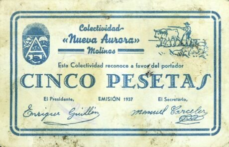 Аверс банкноты 5 peset molinos (Hiszpania) 1937