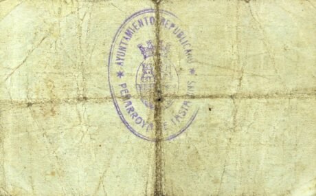 Реверс банкноты 50 centymów Peñaroya de Tastavins (Hiszpania) 1937