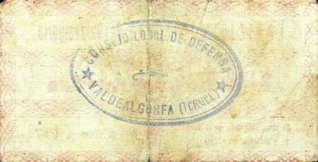 Реверс банкноты 1 peseta Valdealgorfa (Spain) 1937