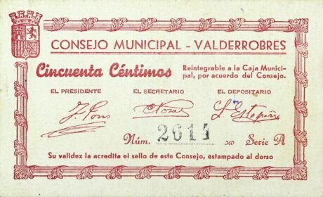 Аверс банкноты 50 centymów Valderrobres (Hiszpania)