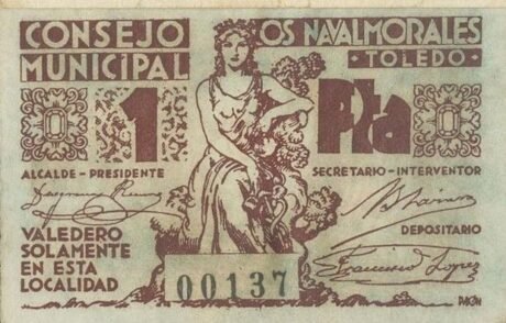 Аверс банкноты 1 peseta Los Navalmorales (Hiszpania)