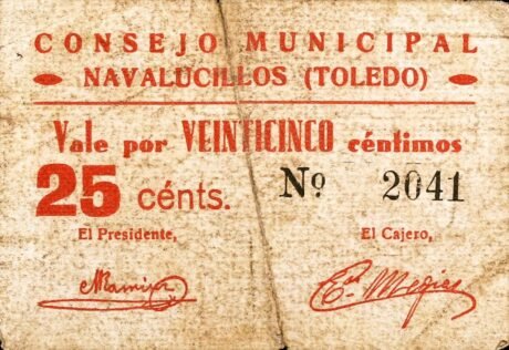 Аверс банкноты 25 centymów Navalucillos (Hiszpania)