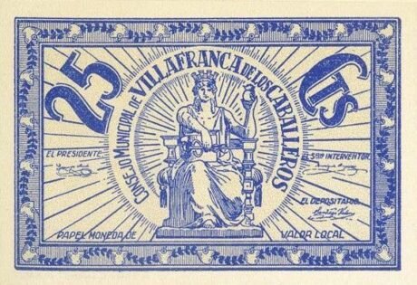 Аверс банкноты 25 сантимов Вильяфранка де лос Кабальерос (Испания)