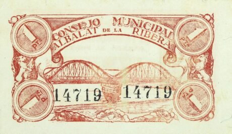 Реверс банкноты 1 песета Альбалат де ла Рибера (Испания) 1937 года